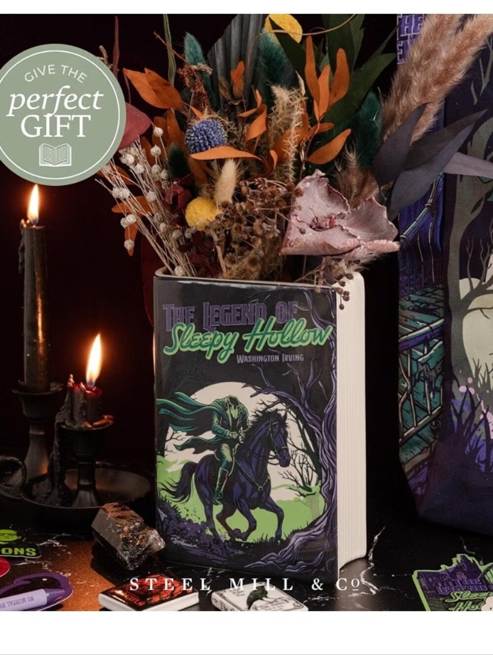 NIB Ceramic Book Vase Legend Of Sleepy Hollow Goth Horror Literary - Picture 8 of 13